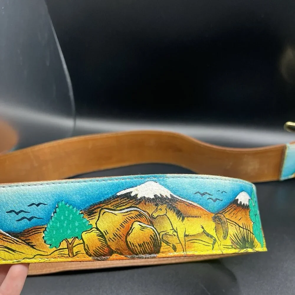 VTG 90s Hand Painted Leather Belt Southwestern Desert Horse Cowgirl L/XL Western